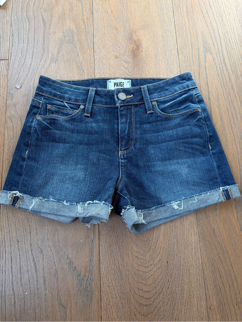 PAIGE Jimmy Jimmy Denim Shorts Womens 24 Blue Distressed Cuffed Jean Shorts